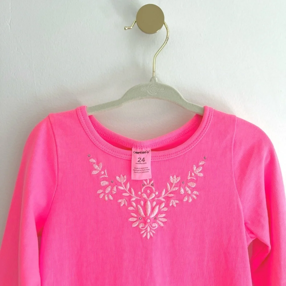 Carter's Baby Girls 24 Months Vibrant Pink Long Sleeve Peplum Tunic - Like New